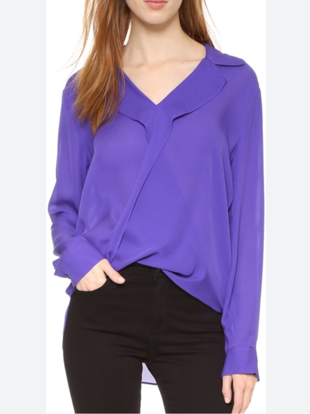 L’AGENCE Rita Silk Double Georgette Blouse in Purple Size Small
